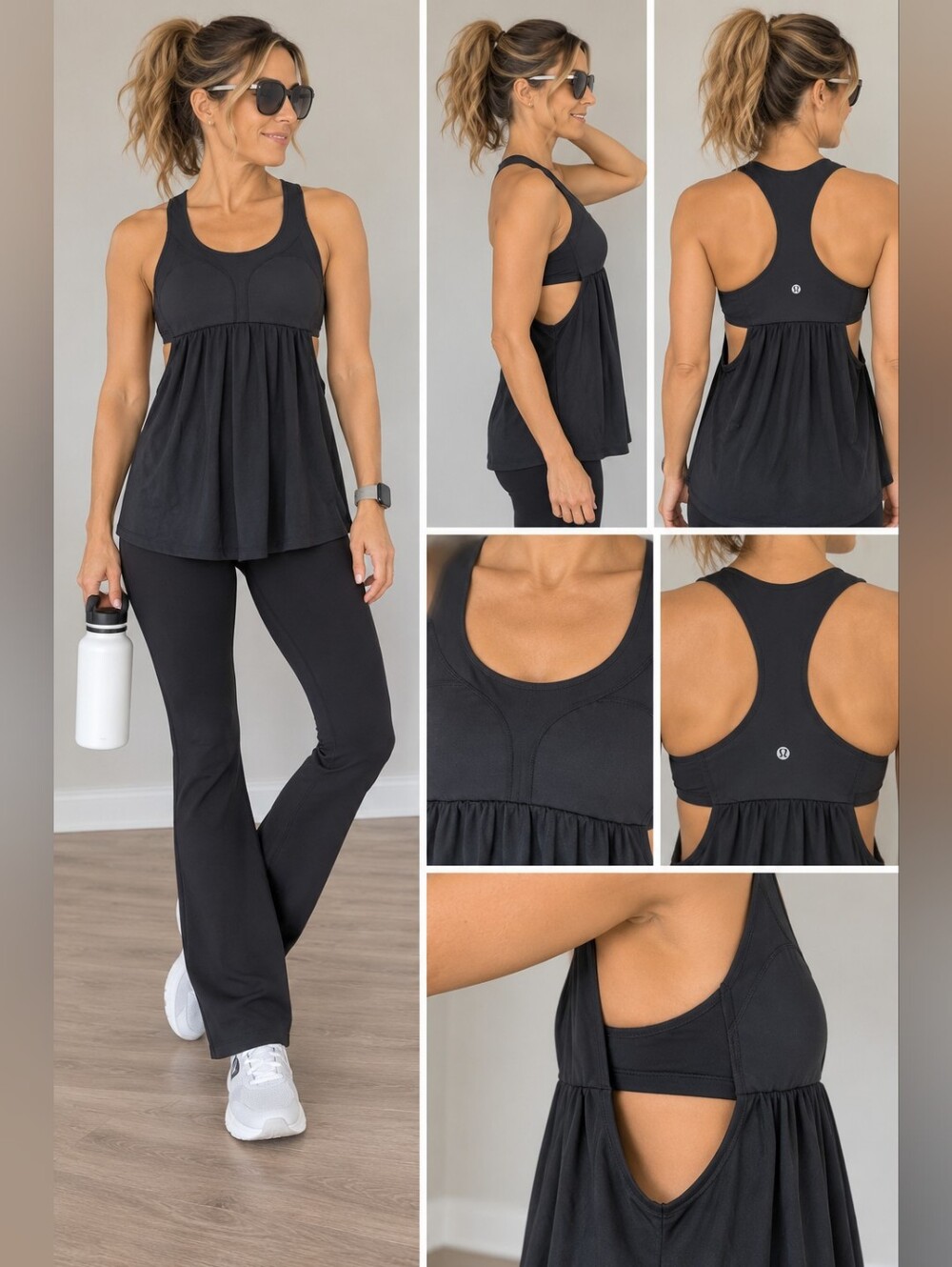 Lululemon Vintage Black Babydoll Racerback Tank Built-In Bra Size 4